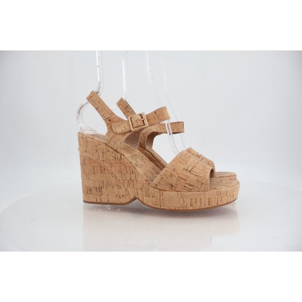 Korks Women's Bardot Sandal Size 10 Block Heel Platform Retro Cork Brown Vegan